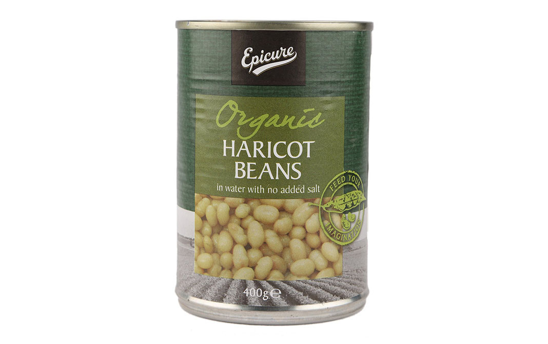 Epicure Organic Haricot Beans, In Water With No Added Salt   Tin  400 grams